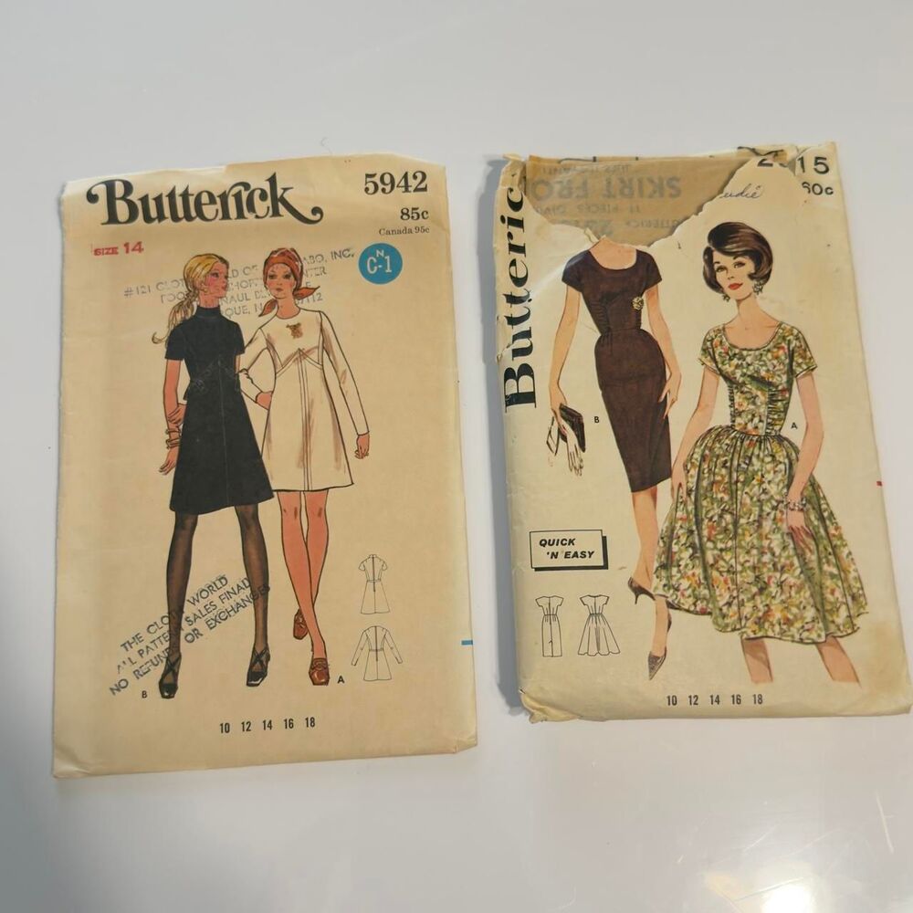 Butterick 5942 and 2315 vintage 60s dress patterns. Size 14.  #60s